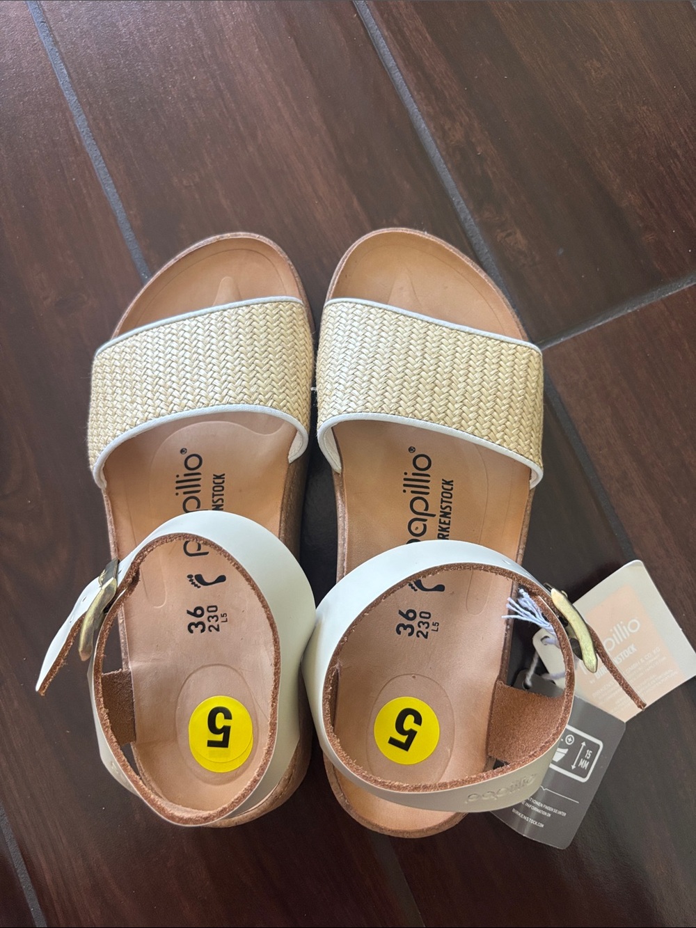 Papillio White Leather & Natural Woven Strap Slide Sandals NWT